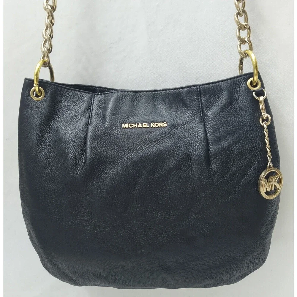Michael Kors Black Pebbled Leather Chain Strap Crossbody Bag